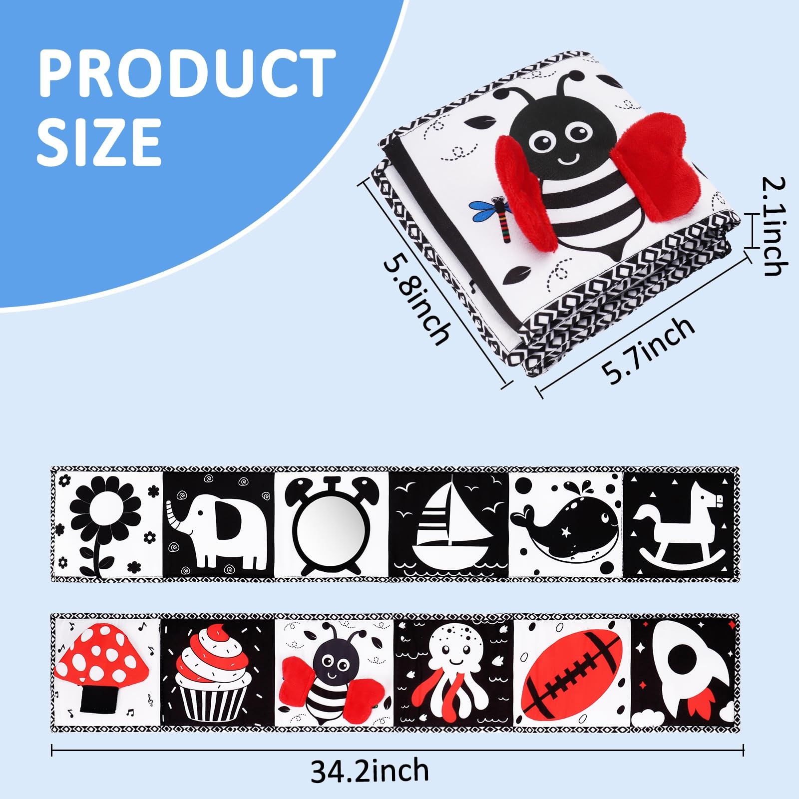 Black and White High Contrast Toys for Baby 0-3 3-6 Medium, Black,