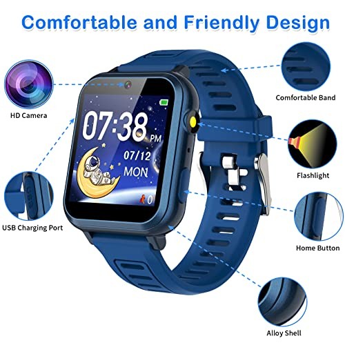 Smart Watch for Kids with 39 Games Alarm Clock, Touchscreen, Calendaring blue