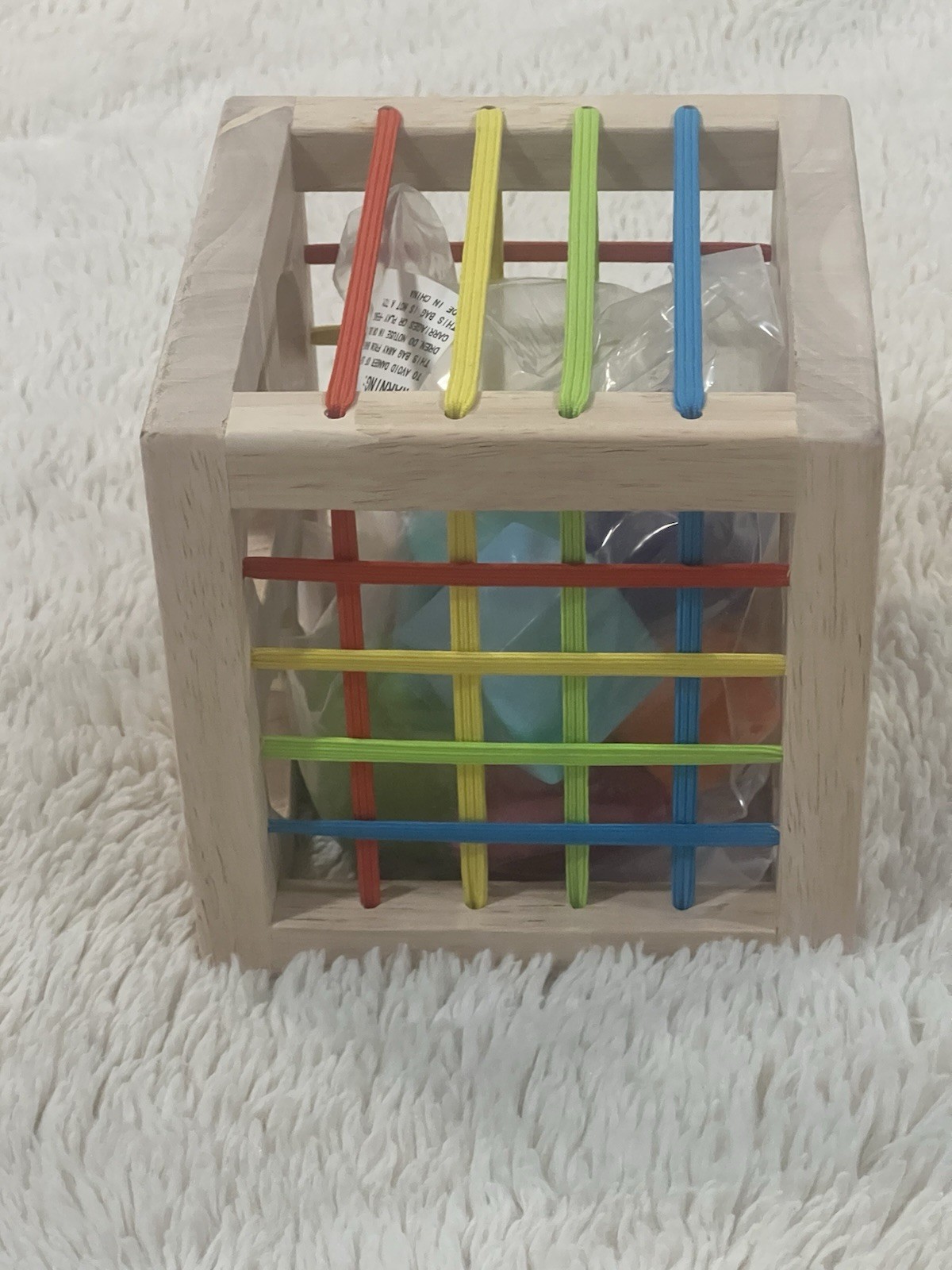 Montessori Wooden Shape Sorter Cube – 8 Rattling Shapes Sensory Educational Toy