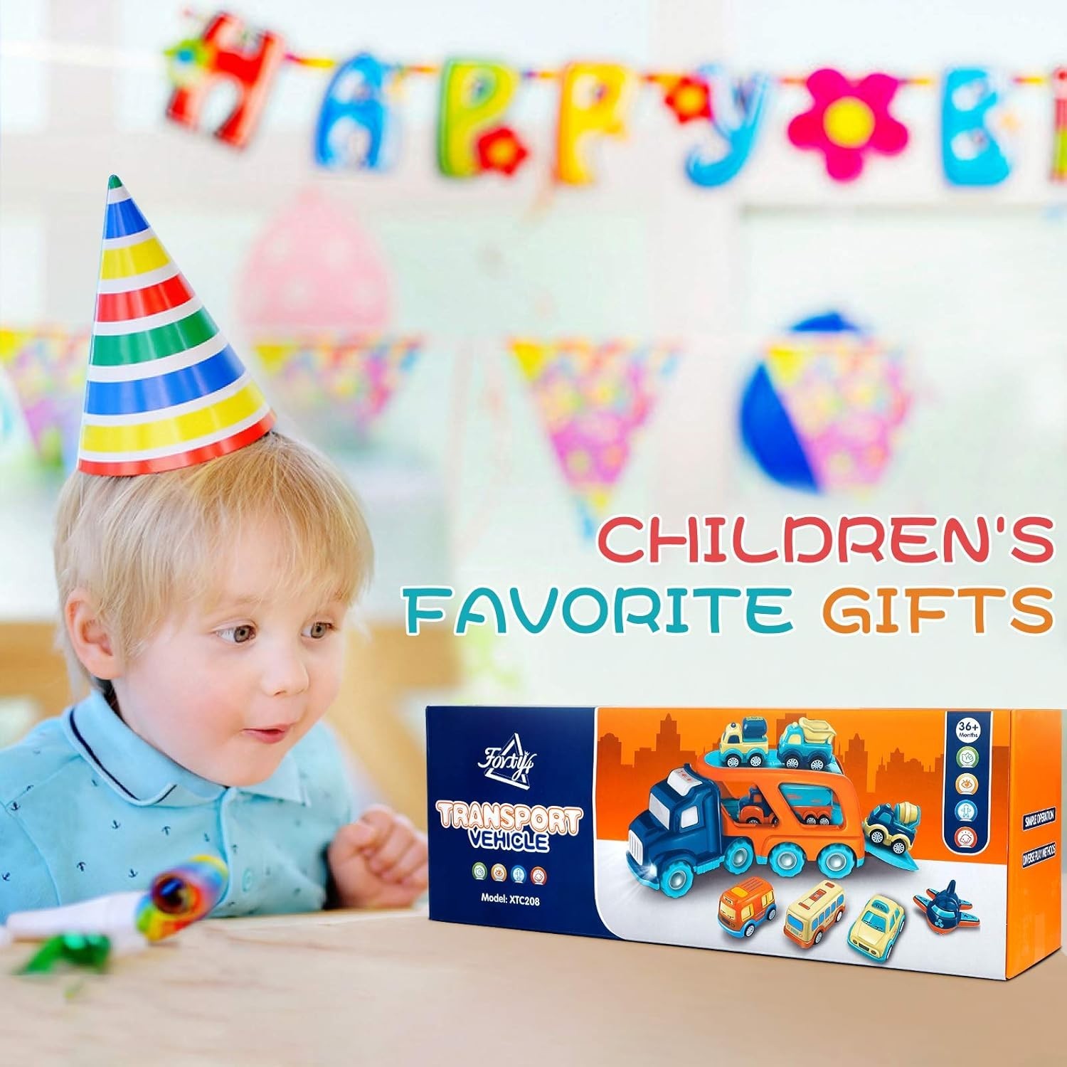 Colorful Cars Toy Set – 9 Vehicles with a Transport Truck for Toddlers Ages 2-5