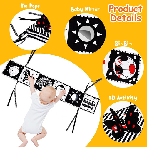 4 PCS Black and White High Contrast Baby Toys 0-3-6 Months Newborn…