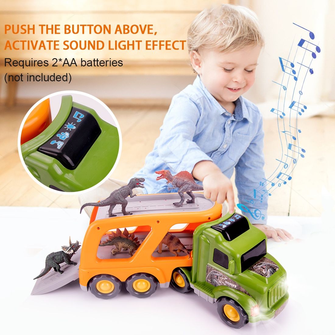 Kids Boys Toy Dinosaur Play Set w/ Car Transport Truck Jurassic Action Figures