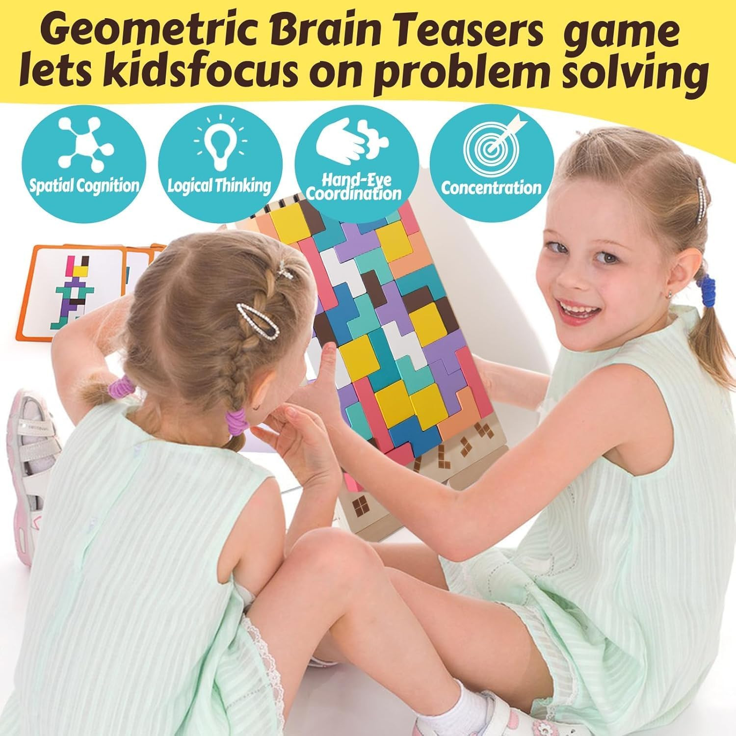 Wooden Colored 3D Russian Block Puzzle Jigsaw Stacking Montessori Toys Education