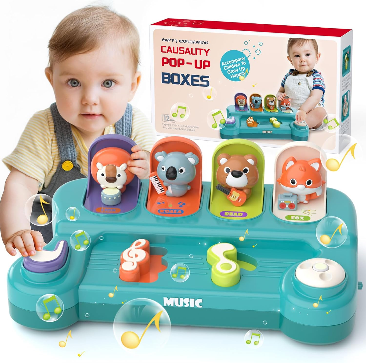 Musical Interactive Pop-Up Animal Toy for 1-2 Year Olds, STEM Gift