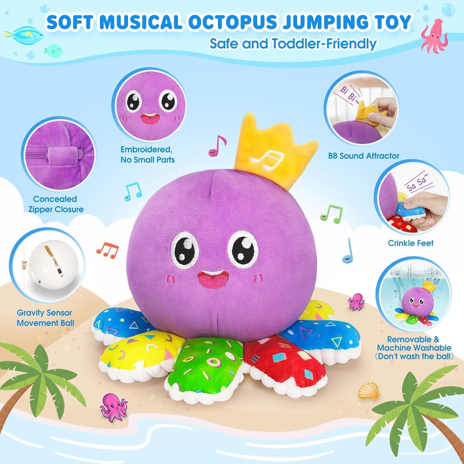 Musical Toys for Babies 6-12-18 Months, Multi-Functional Interactive Crawling Da