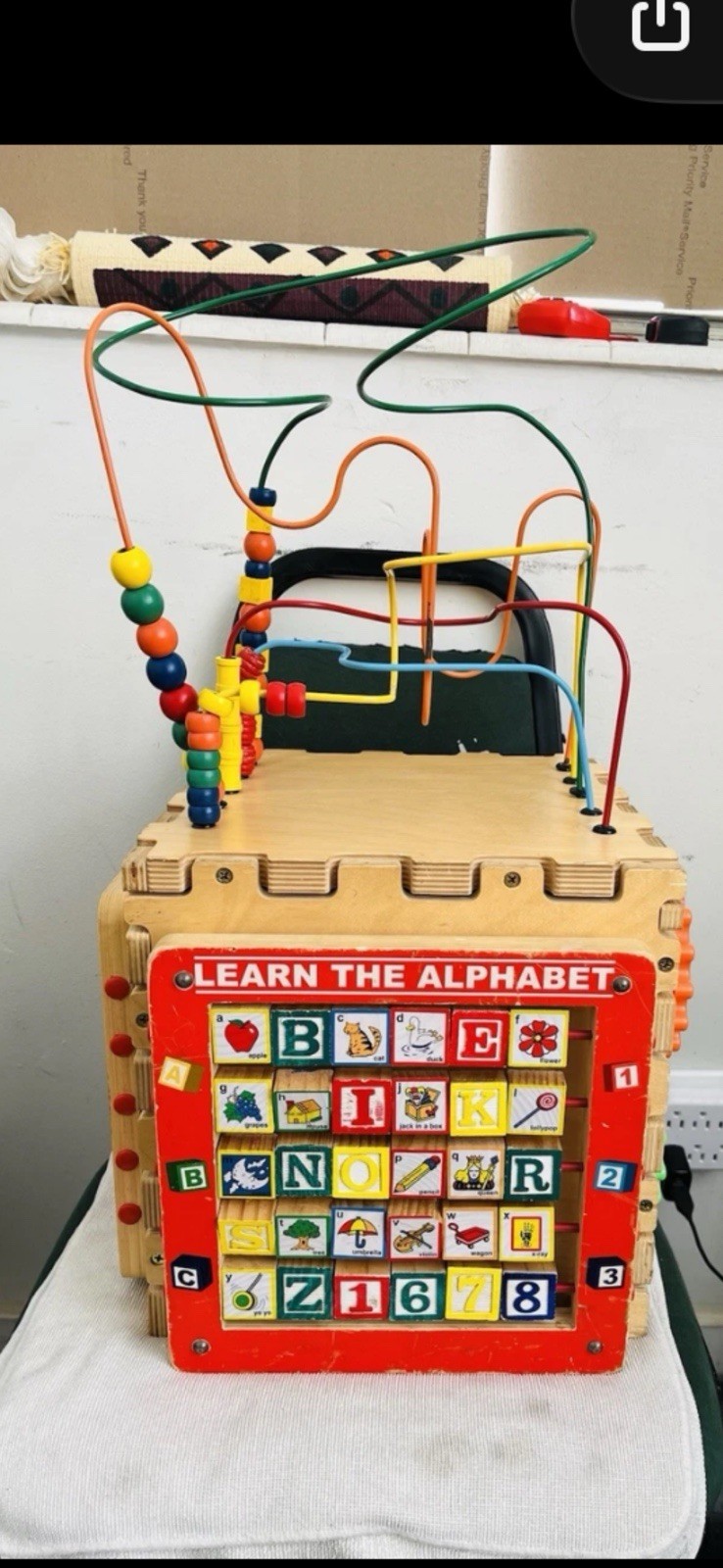 Alphabet Wooden Activity Cube with Bead Maze, Multicolor Motor Skills Toy