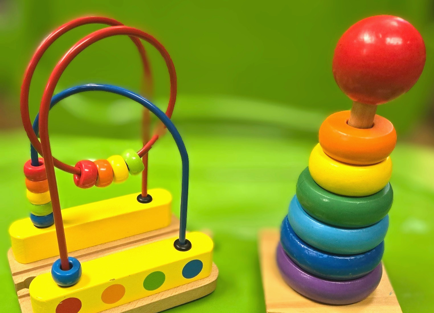 Wooden Stacking Rings & Bead Primary Colors Maze Wood Toys Preschool Toddler