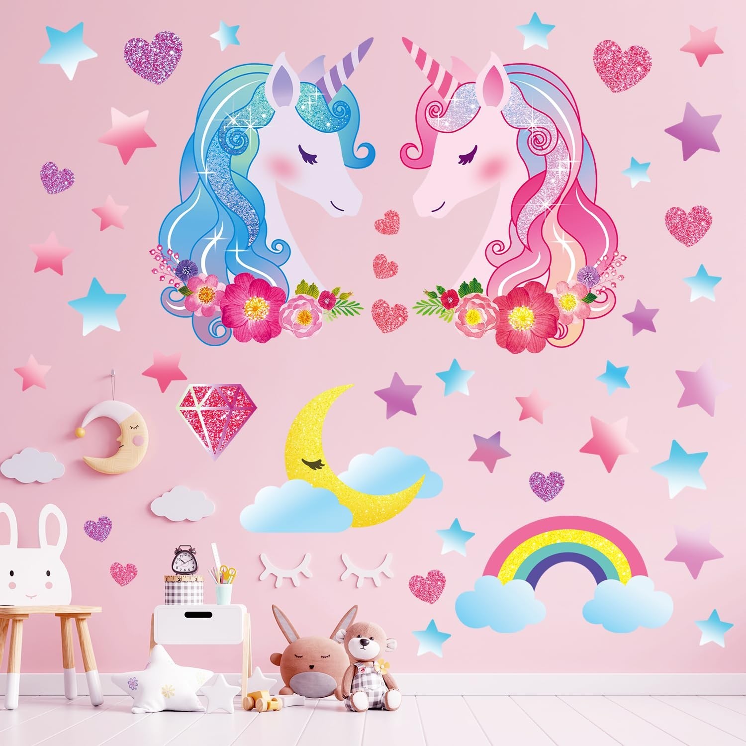 DECOWALL Unicorn Wall Stickers for Girls – Pink Princess Peel and Stick Wa