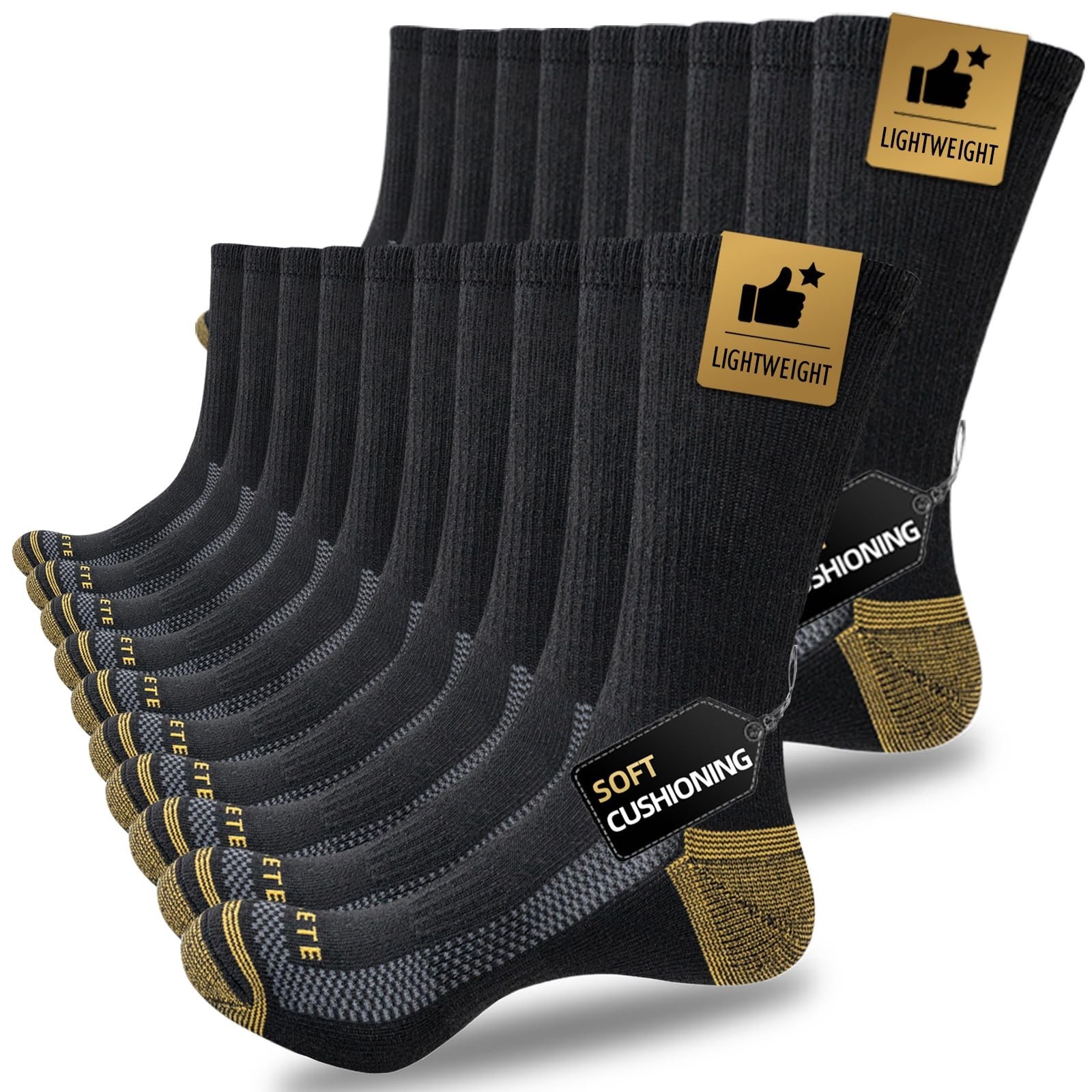 JOYNÉE 5/10 Pair Mens Lightweight Breathable Cushioned Athletic Crew Socks
