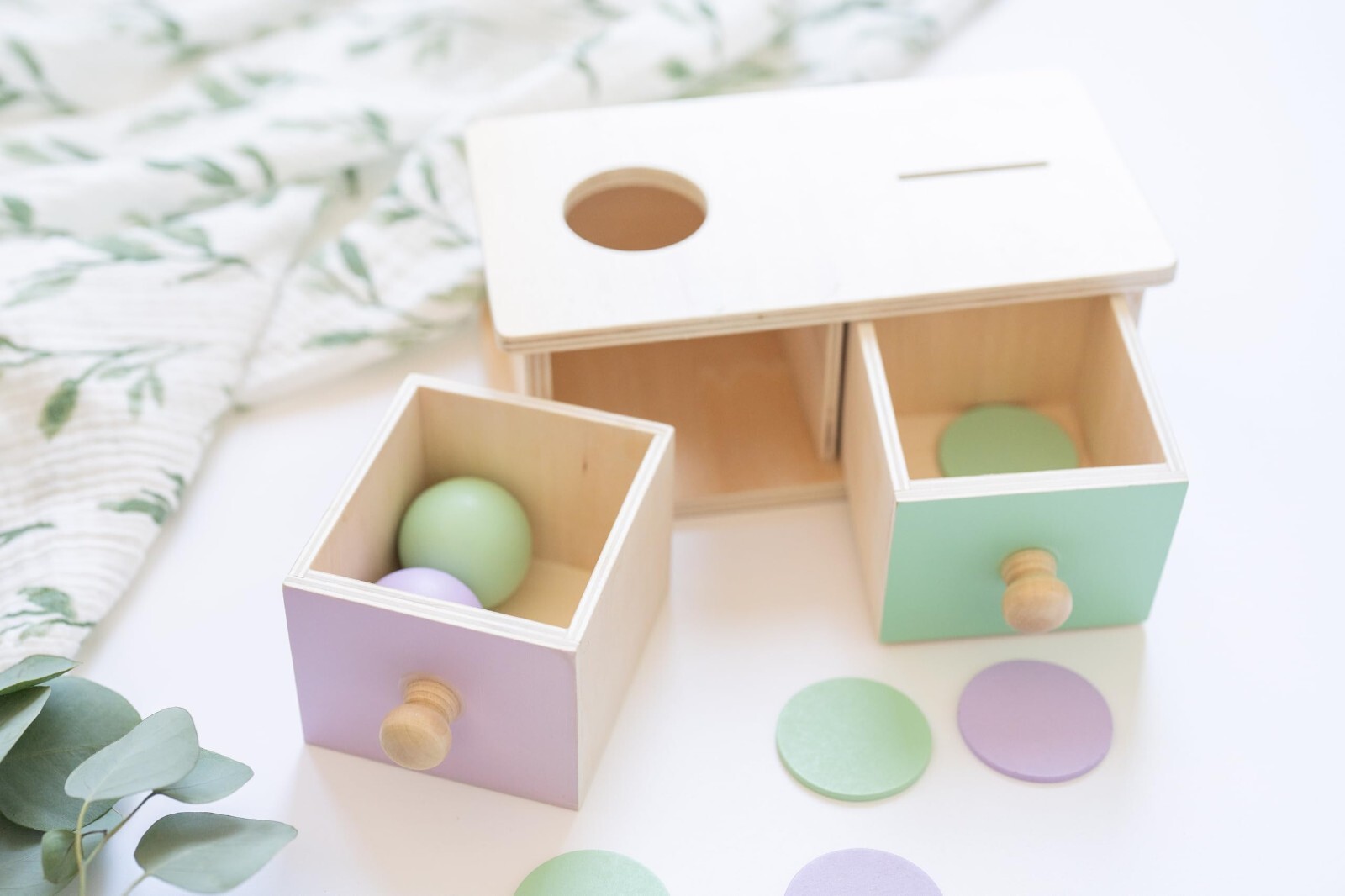 Montessori Wooden Shape Sorter Toy for 1-3 Year Old with Object Permanence Focus