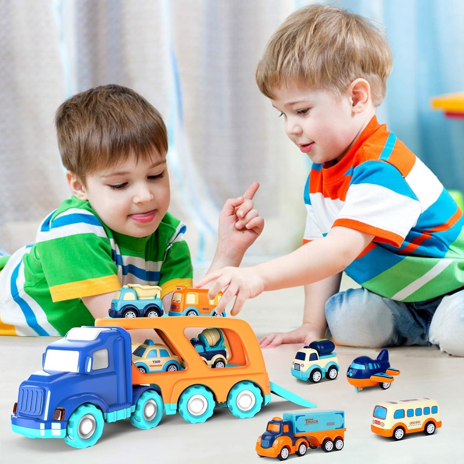 Colorful Cars Toy Set – 9 Vehicles with a Transport Truck for Toddlers Ages 2-5