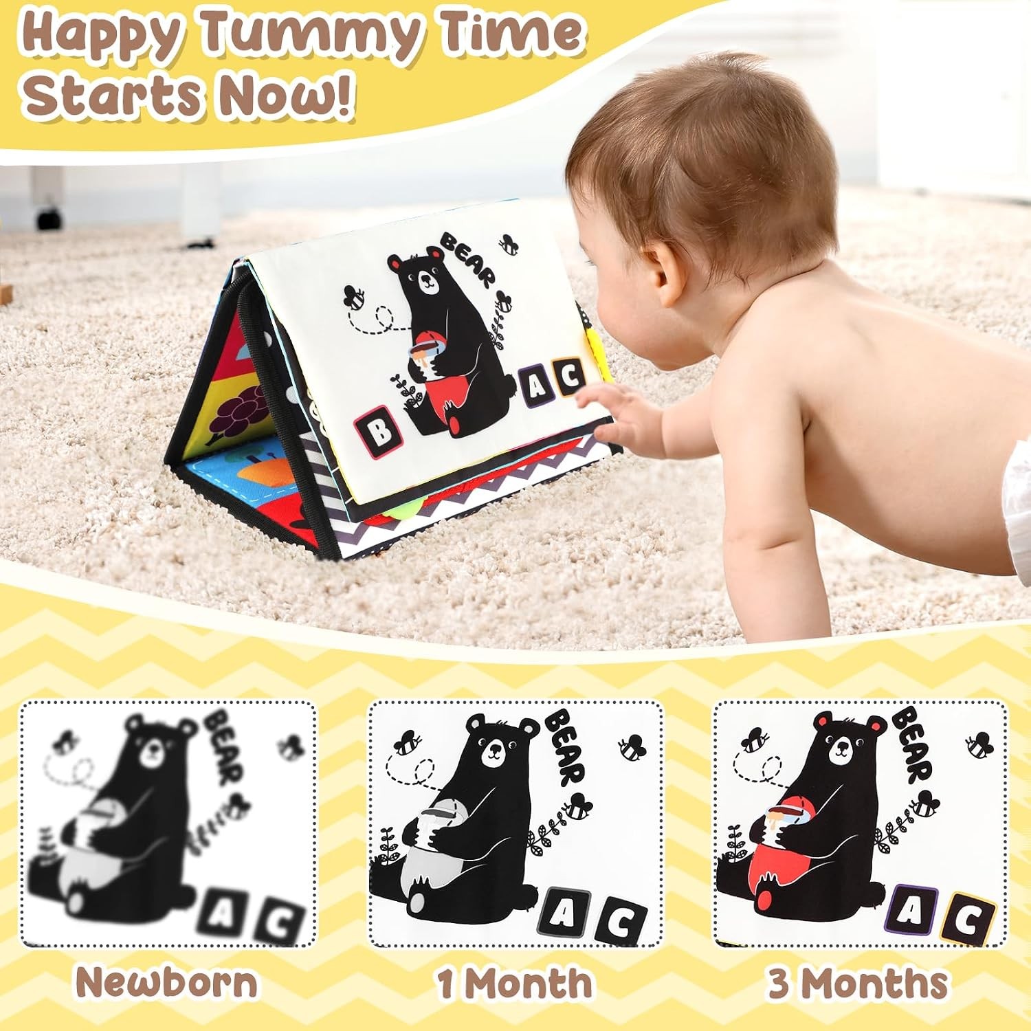Black White High Contrast Tummy Time Toy for Infant Visual