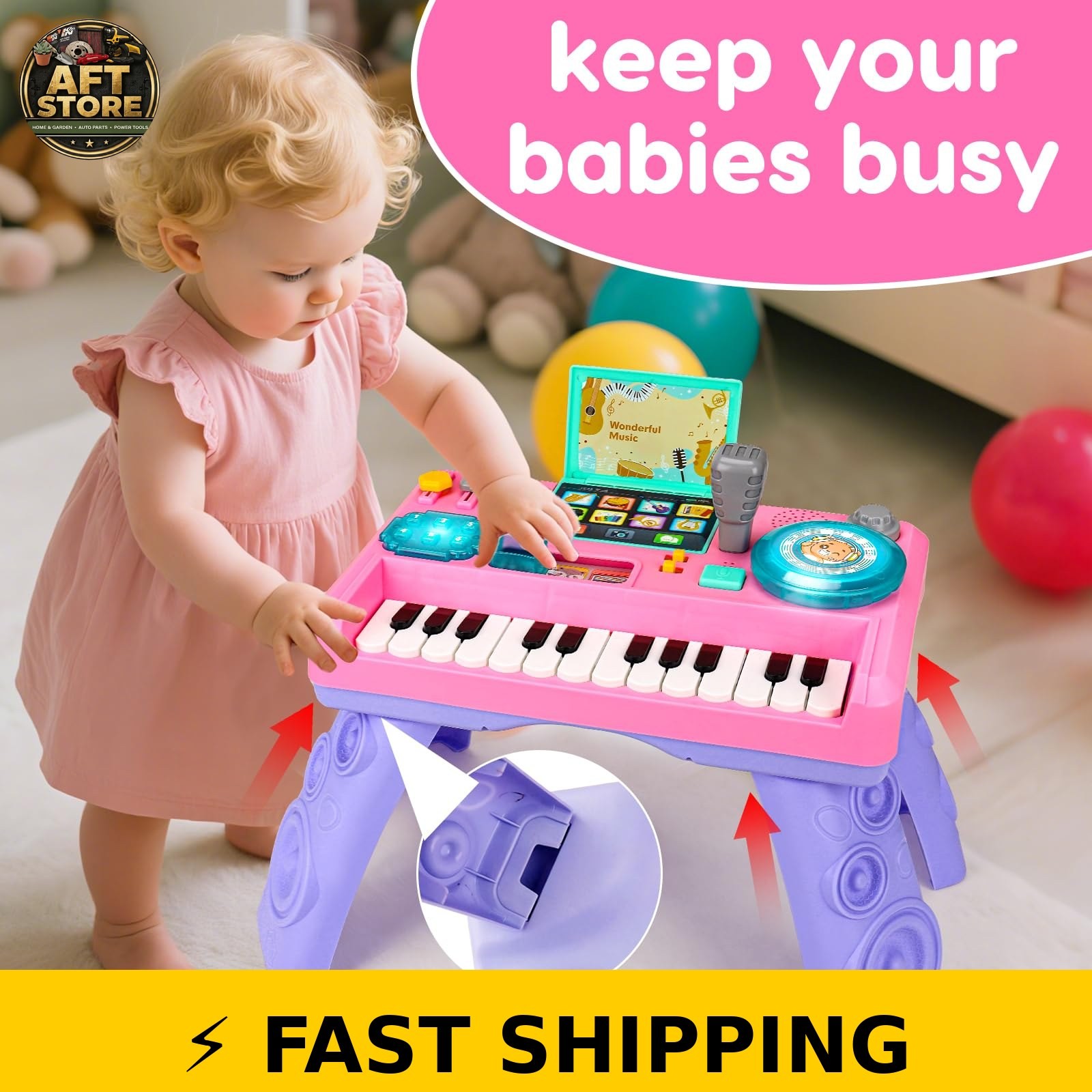 Basytodio Baby DJ Table with Music & Lights for Toddlers 1-3