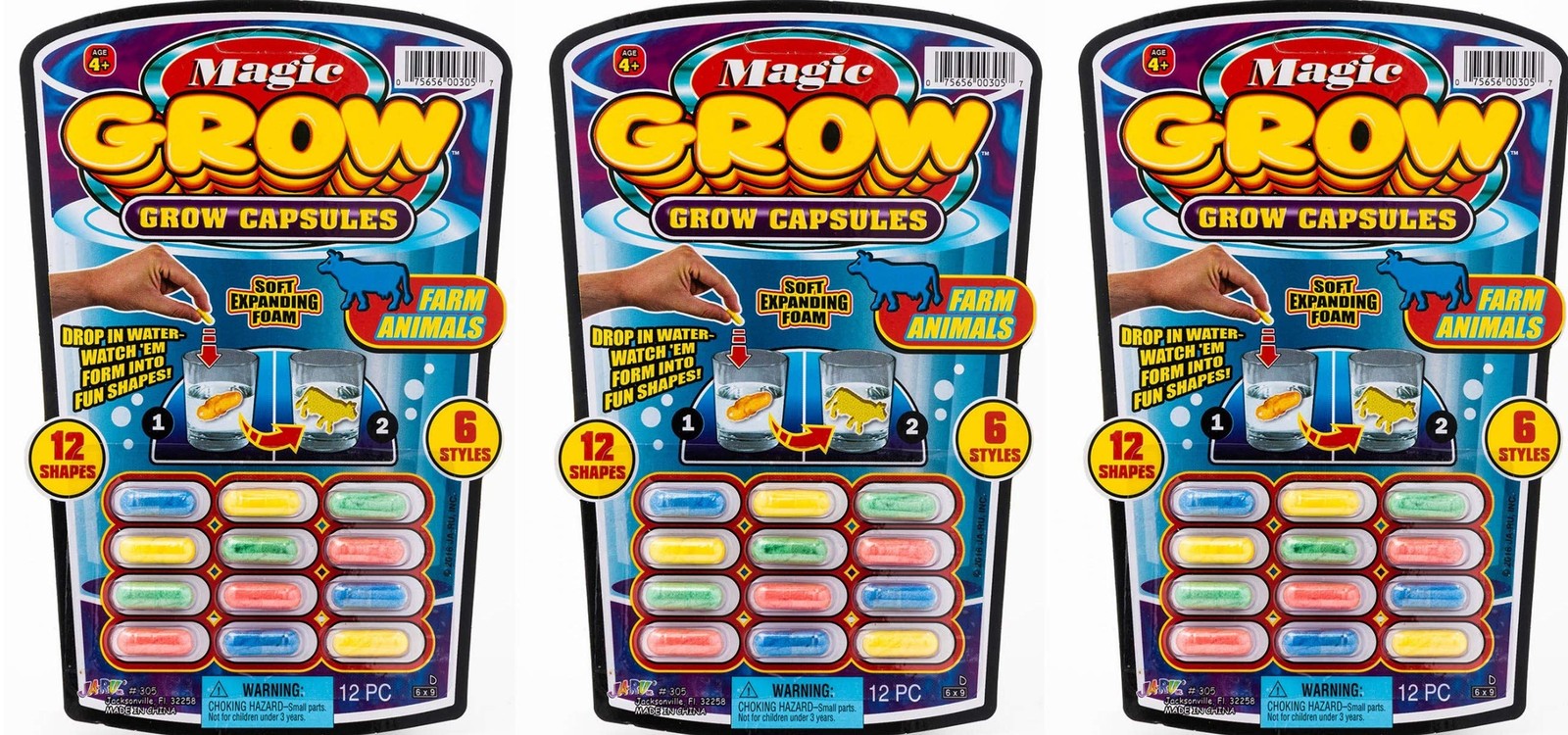 Ja-Ru Magic Grow Capsules, (3 Packs Assorted). Water 3 Packs, Assorted Colors