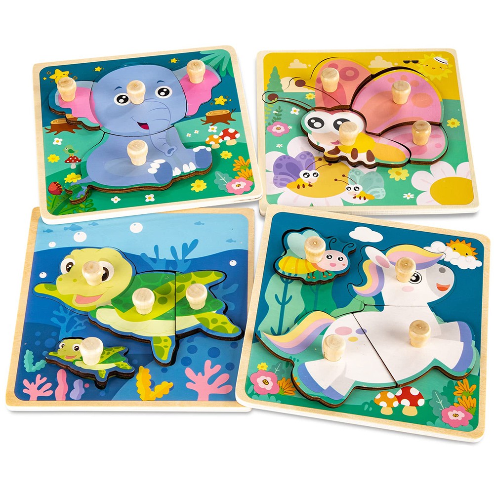 Wooden Puzzles for Toddlers 1-3 Toys Gifts for 1 2 3 Year Old Boys Girls, 4 Pack