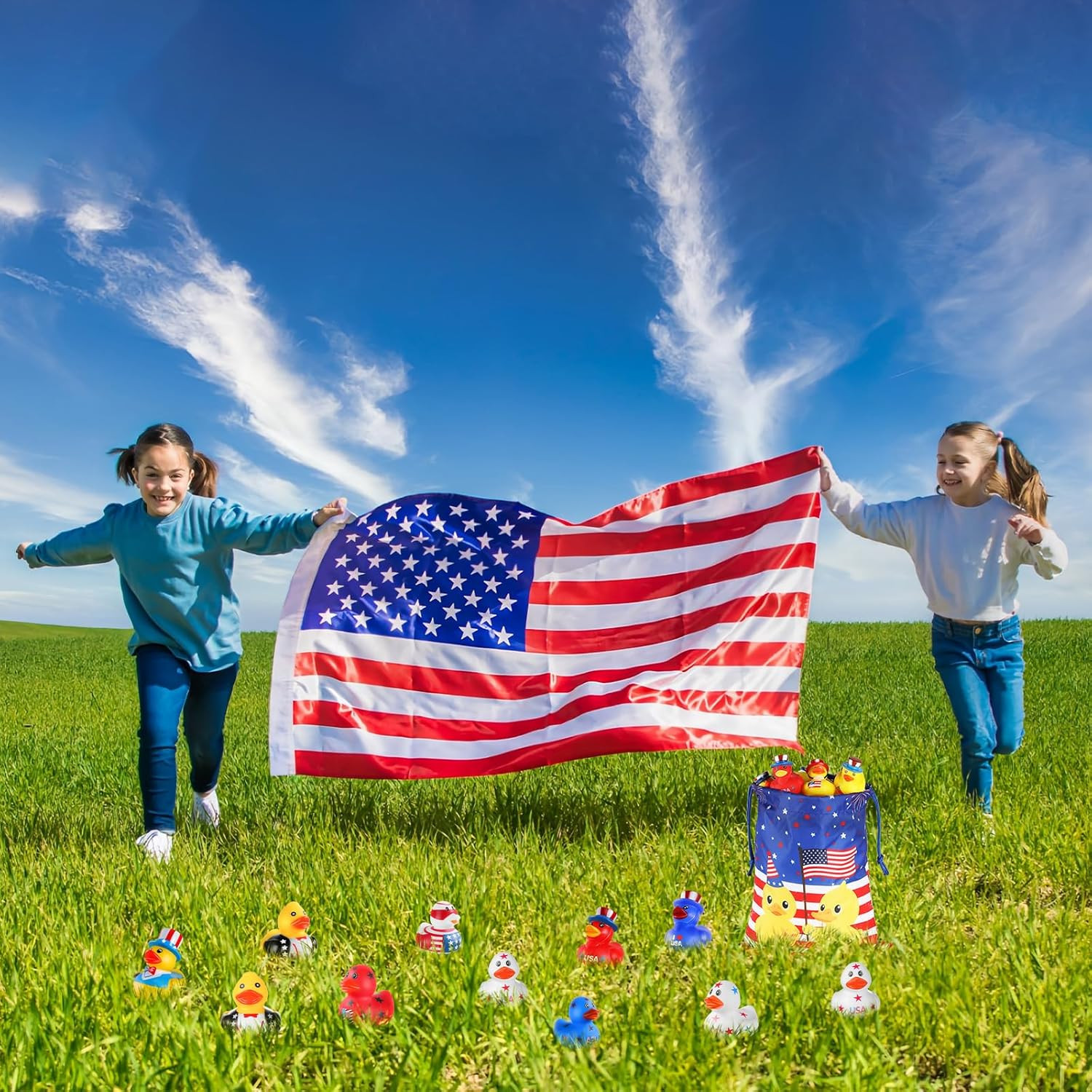 Patriotic Rubber Ducks – 24 Pcs Independence Day Novelty Funny Squeeze Baby Show