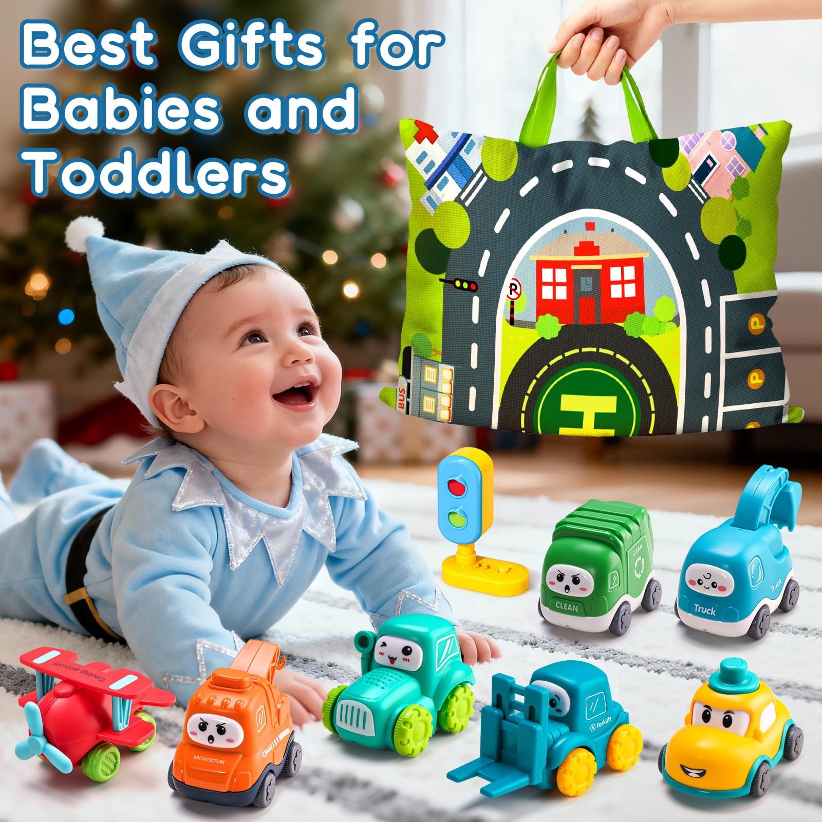 ALASOU 8 PCS Baby Cranes Car Toys for 1 Year Old Boy with Small, Multicolor