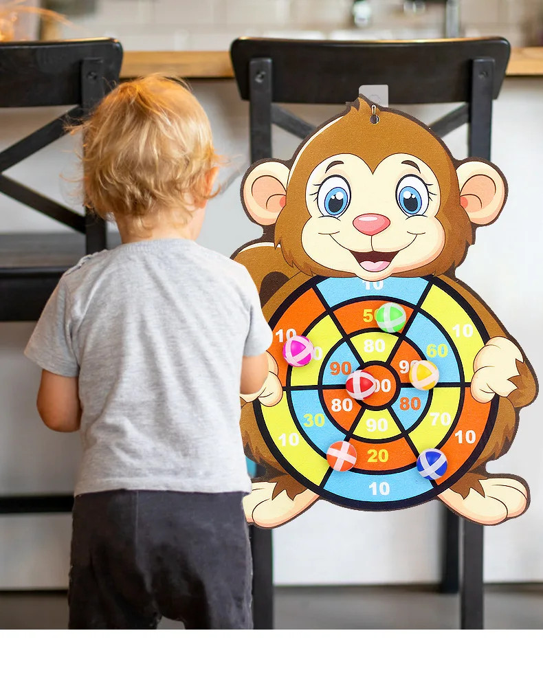 Montessori Cartoon Animal Dart Board Toy for Kids Ages 2-4, Sticky Ball Game