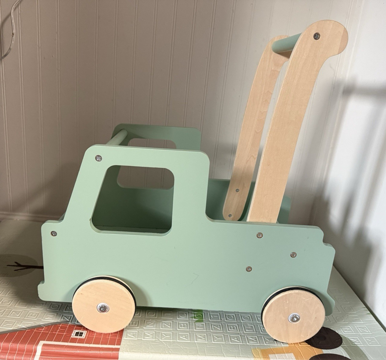 Moover Wooden Push Walker Truck Toy, Vehicles Theme, Green & Natural Wood