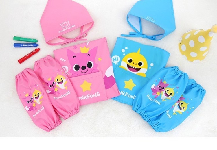 Pinkfong Kids Art Gown Set Apron Arm Band Hood For Cooking Art Play Korea BL