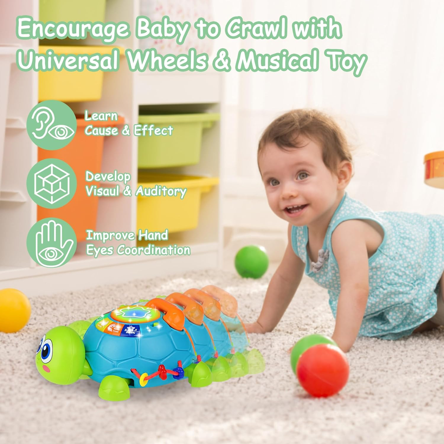 Baby Toys 6-12 Months, Musical Turtle Crawling Baby Toys 12-18 Months, Tummy Tim