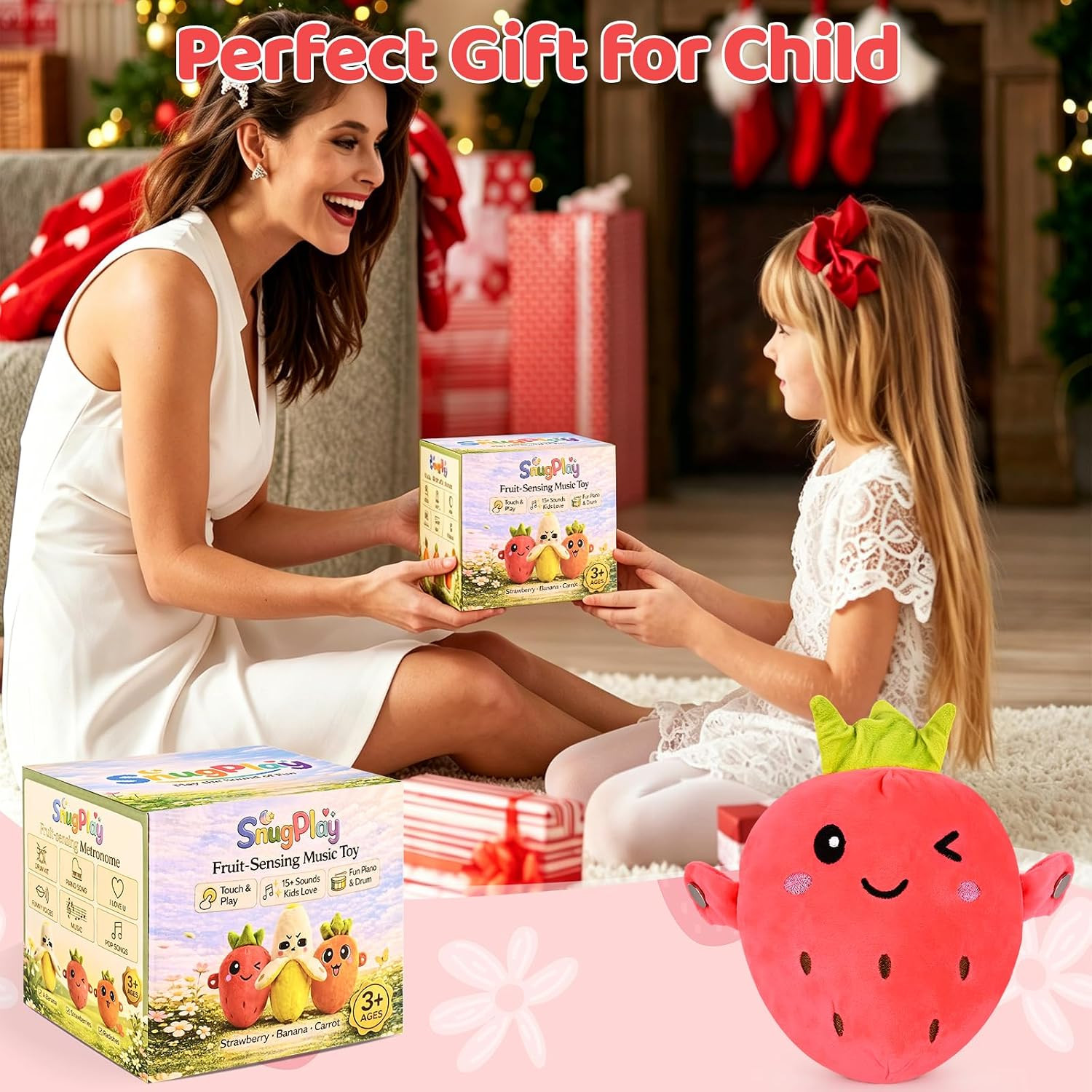 Interactive Music Plush Toy Set, Musical Sensory Toys, Strawberry | Touch-Sensin