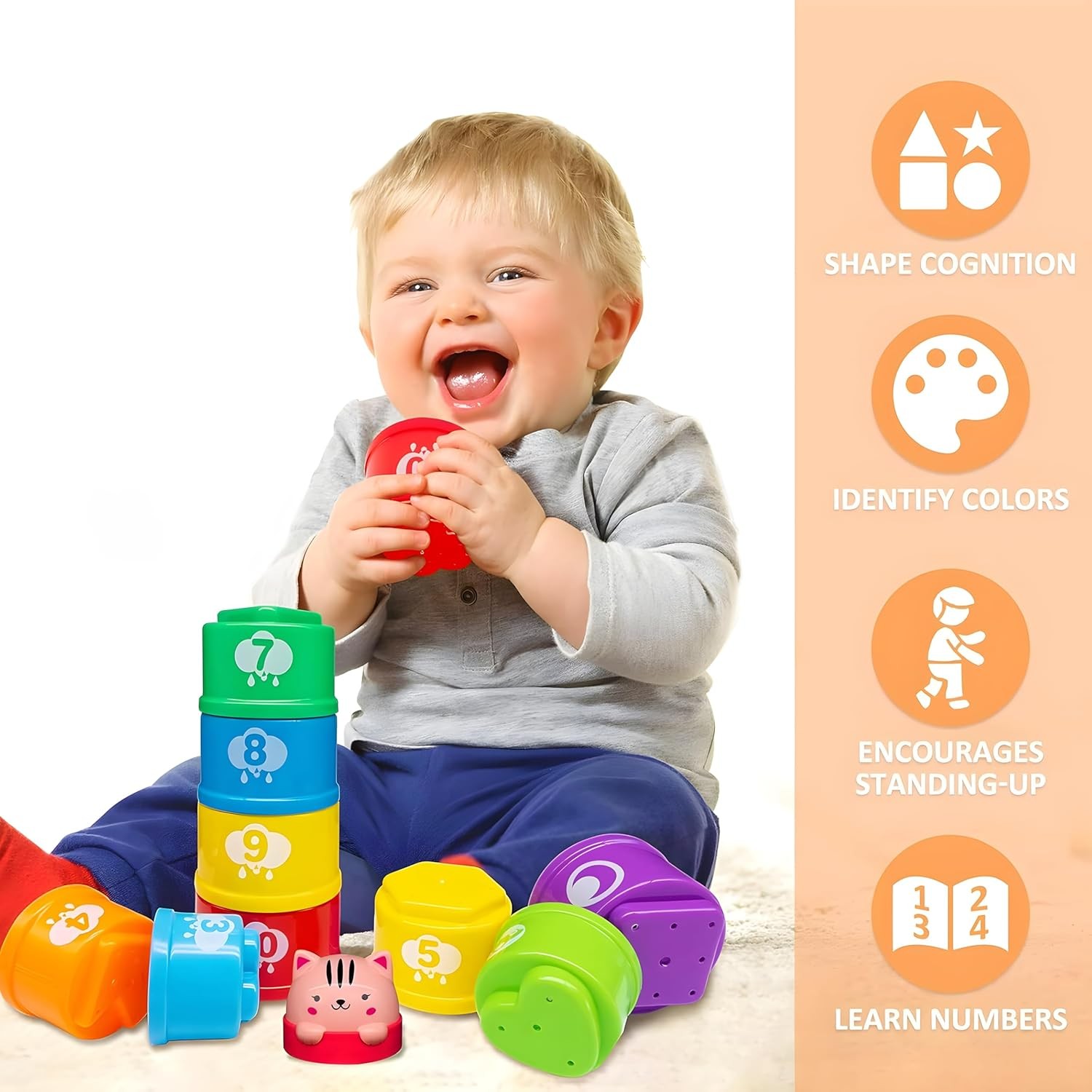 Stacking Cups Baby Toys 6 10 12 18 Months Montessori Toys for 1 Year Old Todd…