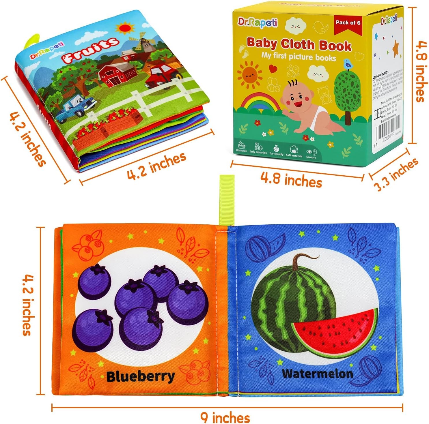 Dr.Rapeti Soft Cloth Books Baby Bath 6-Pack for Colorful 2