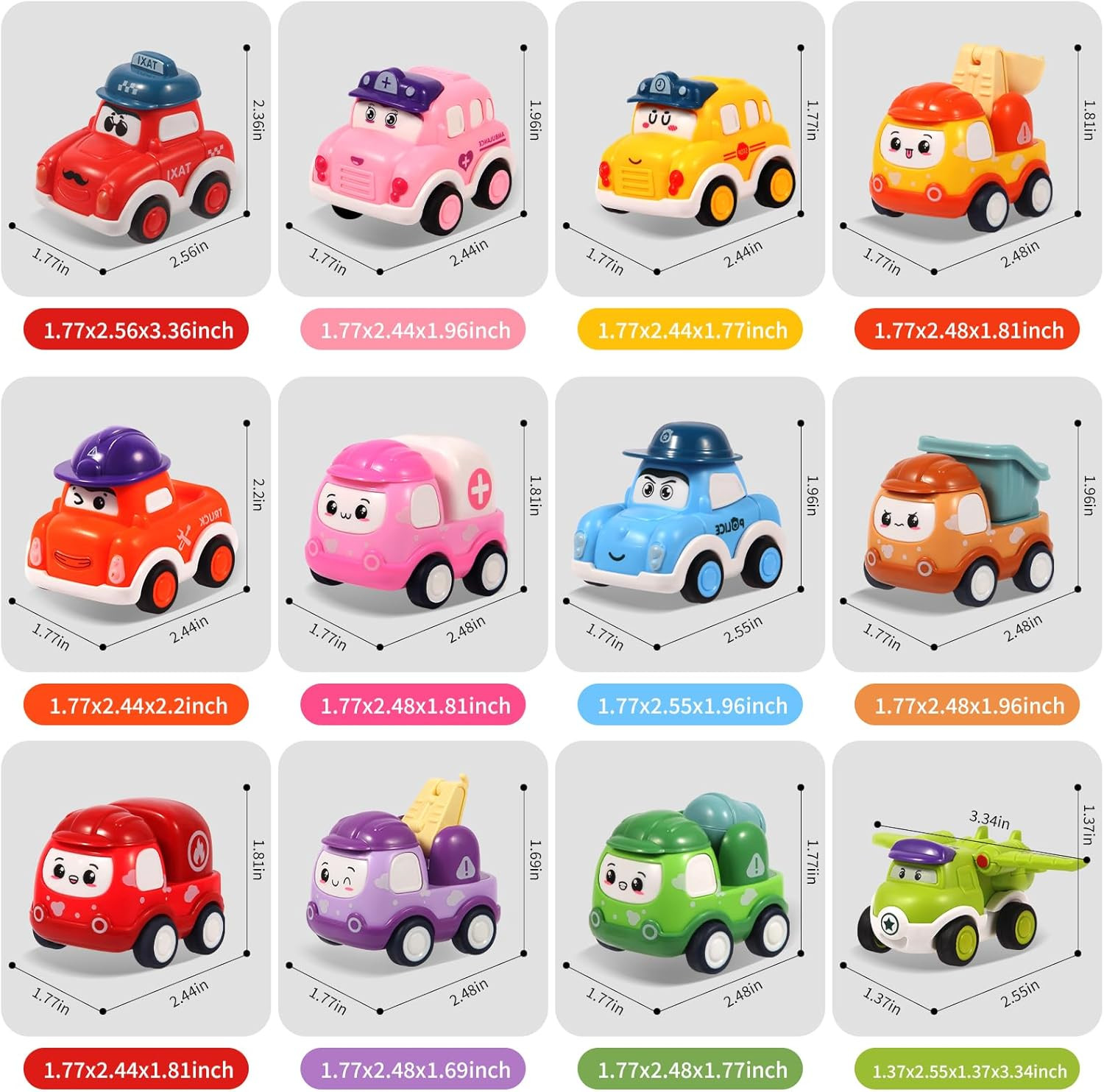 12 Pcs Pull Back Cars Set Toys for 1 2 3 Year Toddlers, Baby Car Toys for 6-12-1