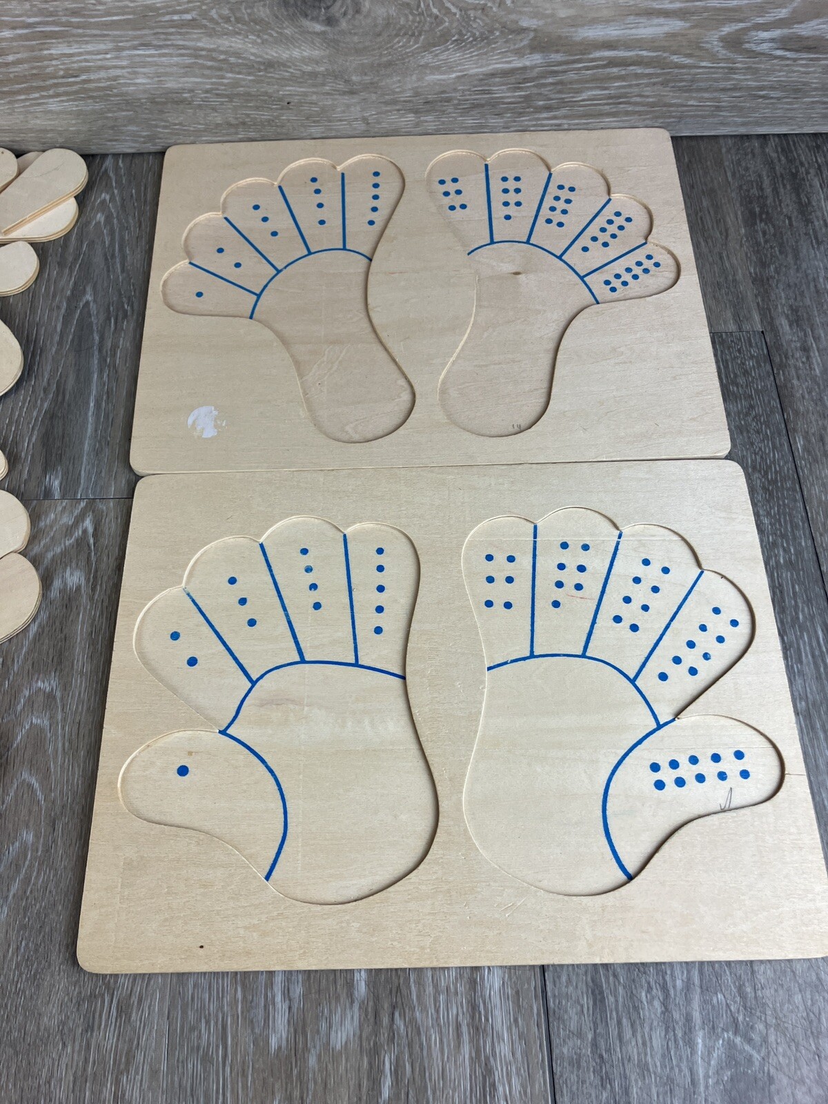 Montessori Wood Puzzles Children Hands & Feet Counting Set of Two