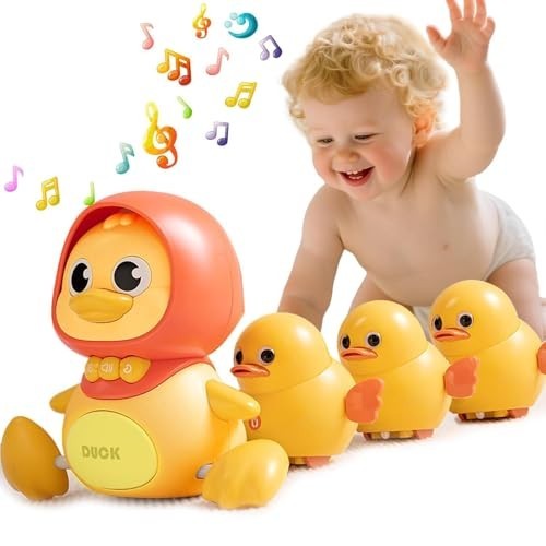 Baby Toys 6-12 Months Set of 4 Magnetic Ducks Family, Tummy Time Toys with Music