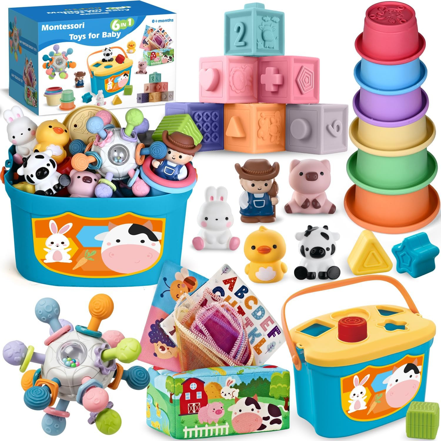 Baby Toys 6-12 Months, 6 in 1 Montessori Toys for 1 Year Old, Soft Infant Sensor