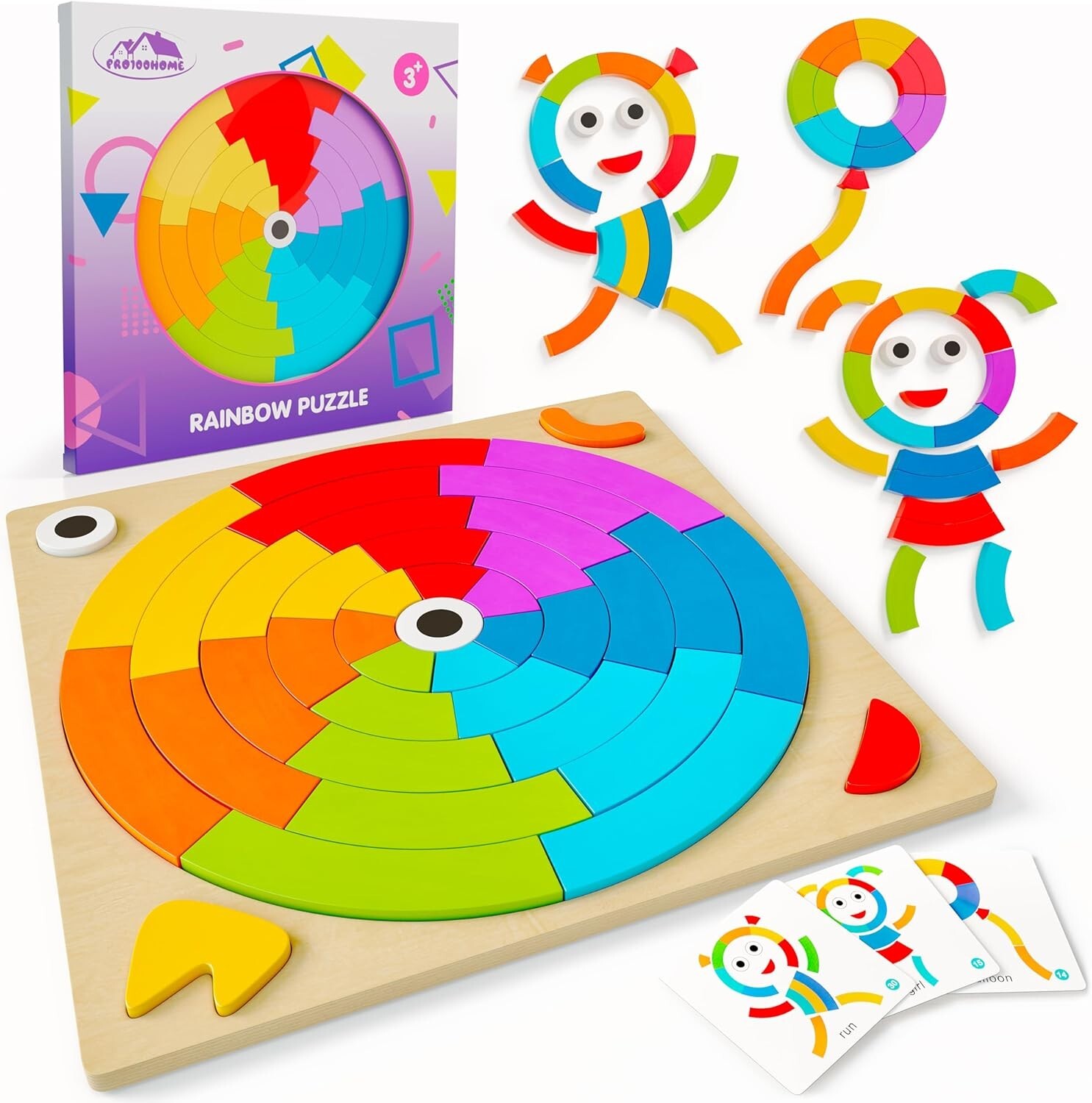 Toddler Wooden Learning Puzzle Montessori Toys Educational Rainbow Blocks Board
