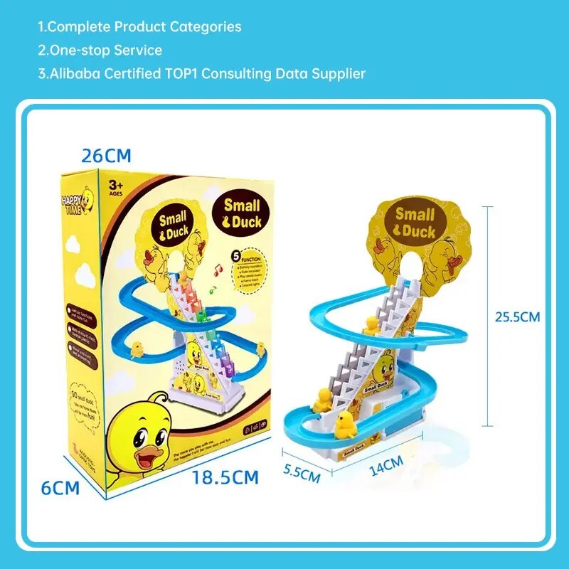 9 Electric Small Ducks Climbing Stairs Trackwith Flashing Lights & Music On/Off