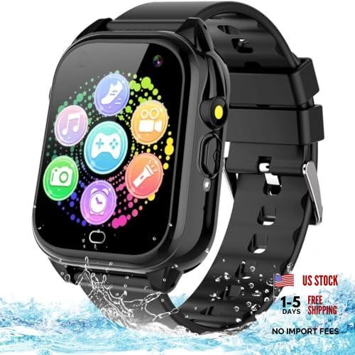Waterproof Kids Smart Watch for 3-12 Years Old Boys Girls Toys with 26 1.Black