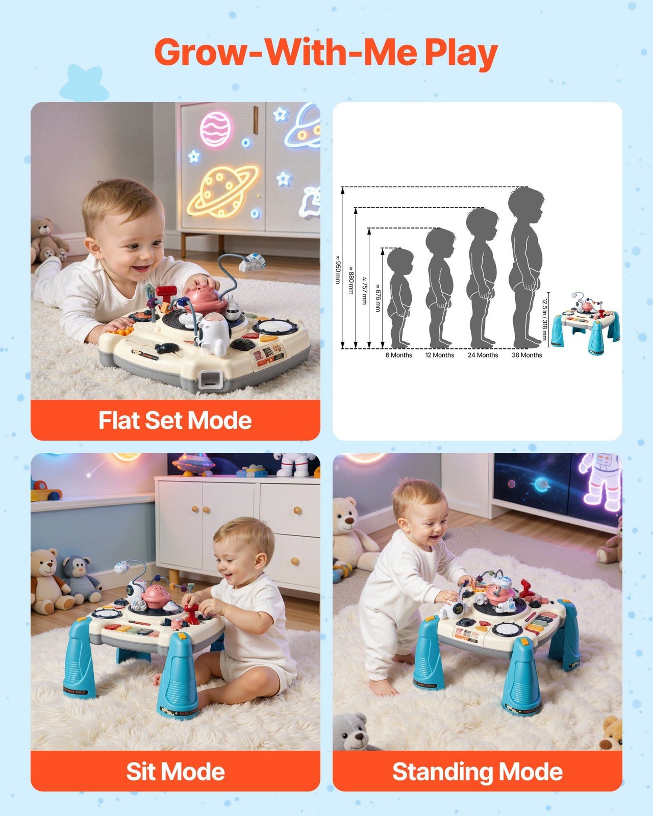 Sturdy ABS Space-Themed Toddler Table: Tummy-Time to Stand-and-Play