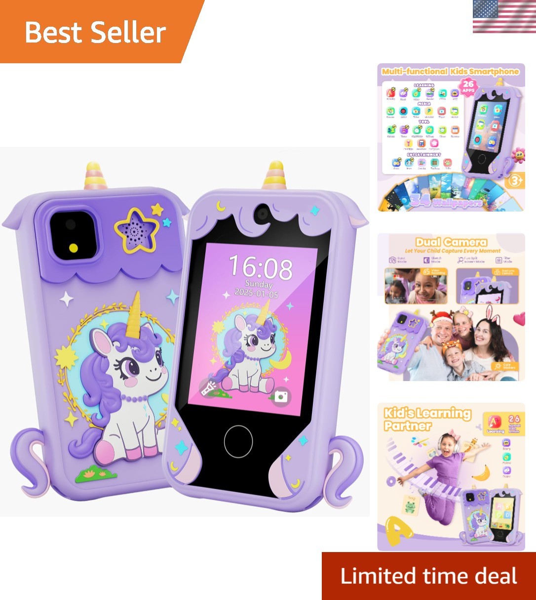 Kids Phone for Girl Toys, Christmas Birthday Gifts for Age 3-10 Old Girls Bo…