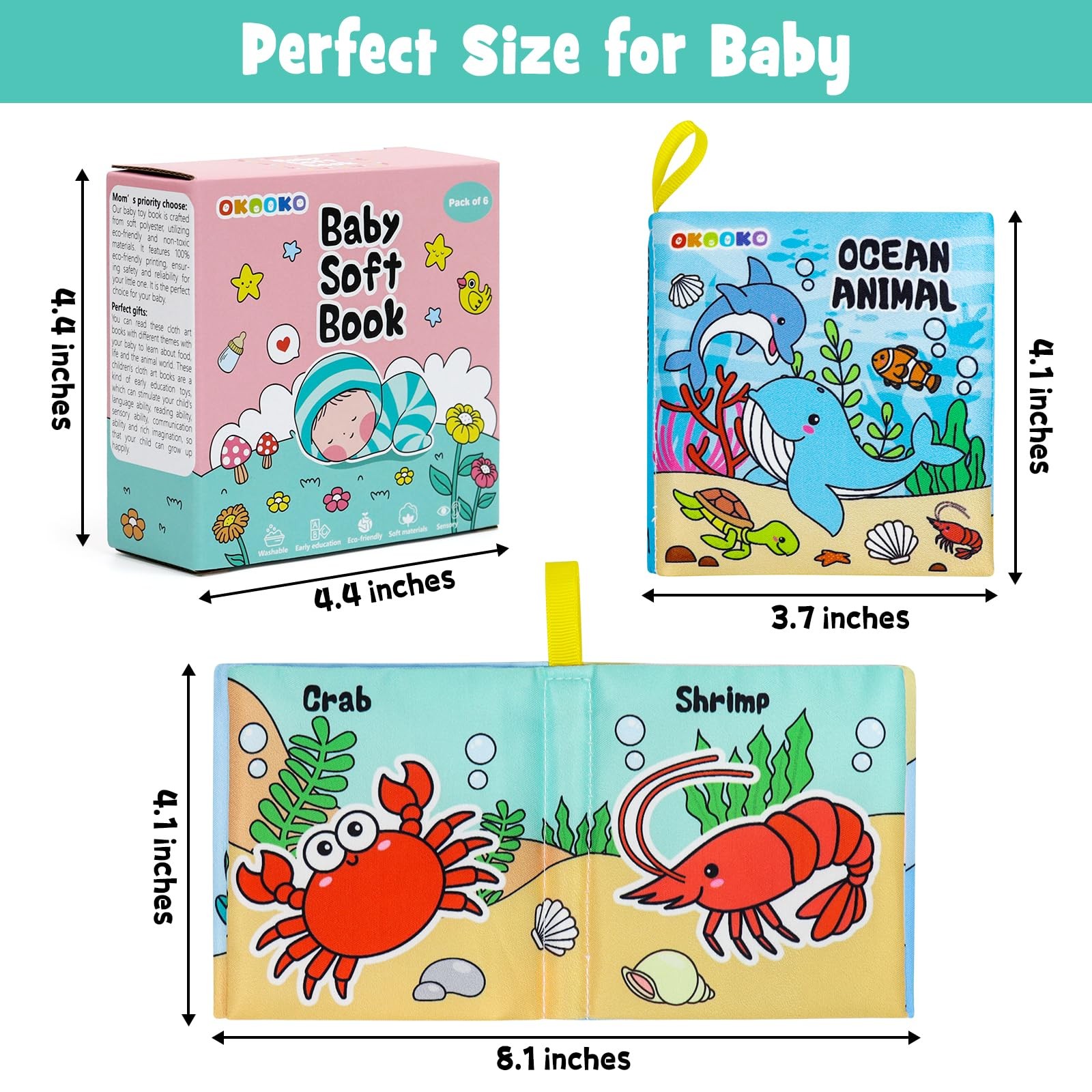 OKOOKO Soft Baby Books 6PCS Cloth Bath Small, Multi-colors