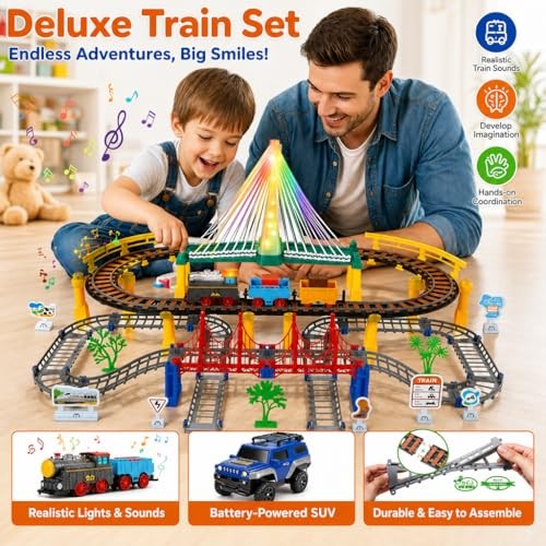 Electric Train Set for Kids Ages 5-8, 2 in 1 DIY Tracks Toy Dual-Layer Tracks