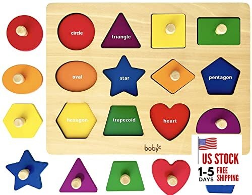 Dailyfunn Montessori Toy Shape Peg Puzzles Baby Puzzle 12-18-24 Months with