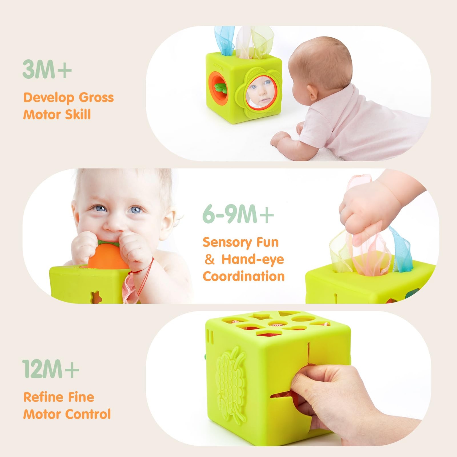 hahaland Silicone Baby Tissue Box Toy – Toys 6-12 Months Medium, Green