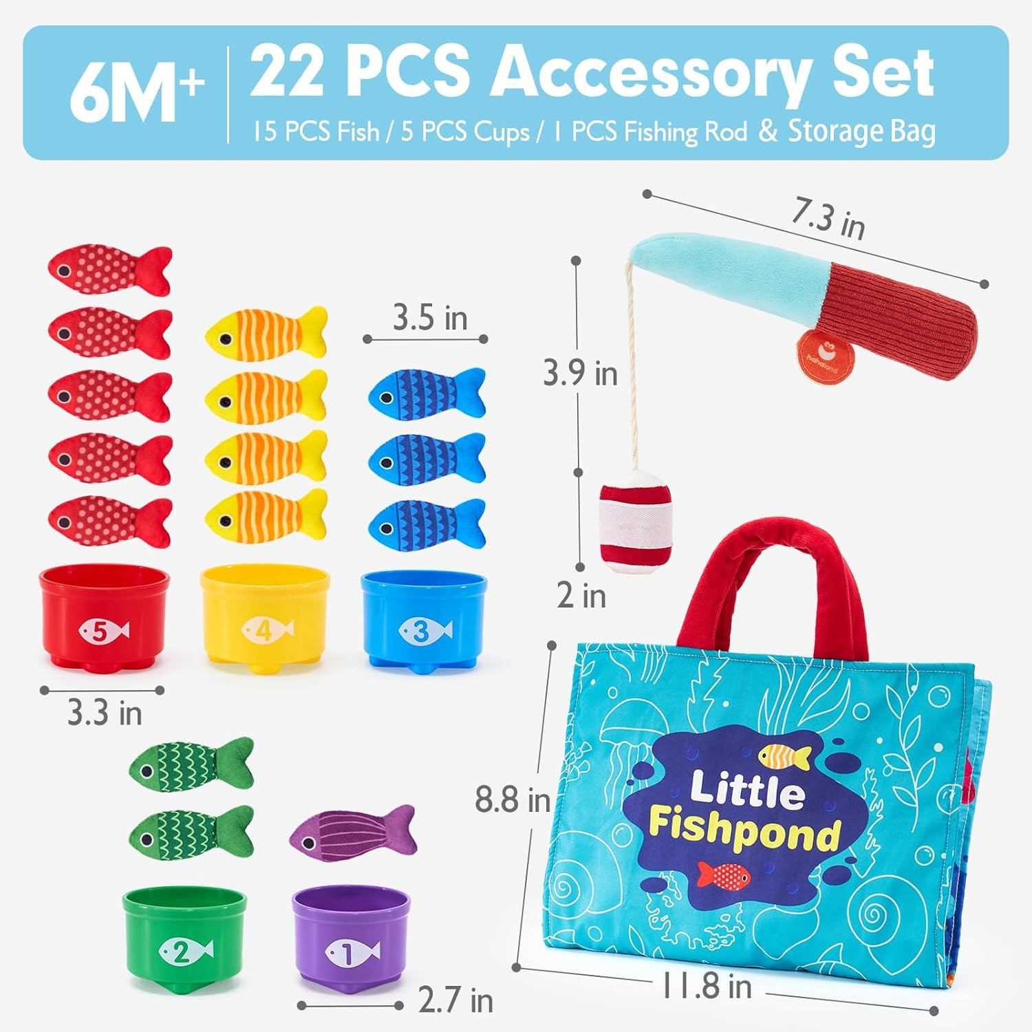 Montessori Toys for 1 Year Old Boy Girl Birthday Gift – 10 in 1 Cloth Fishing Ga
