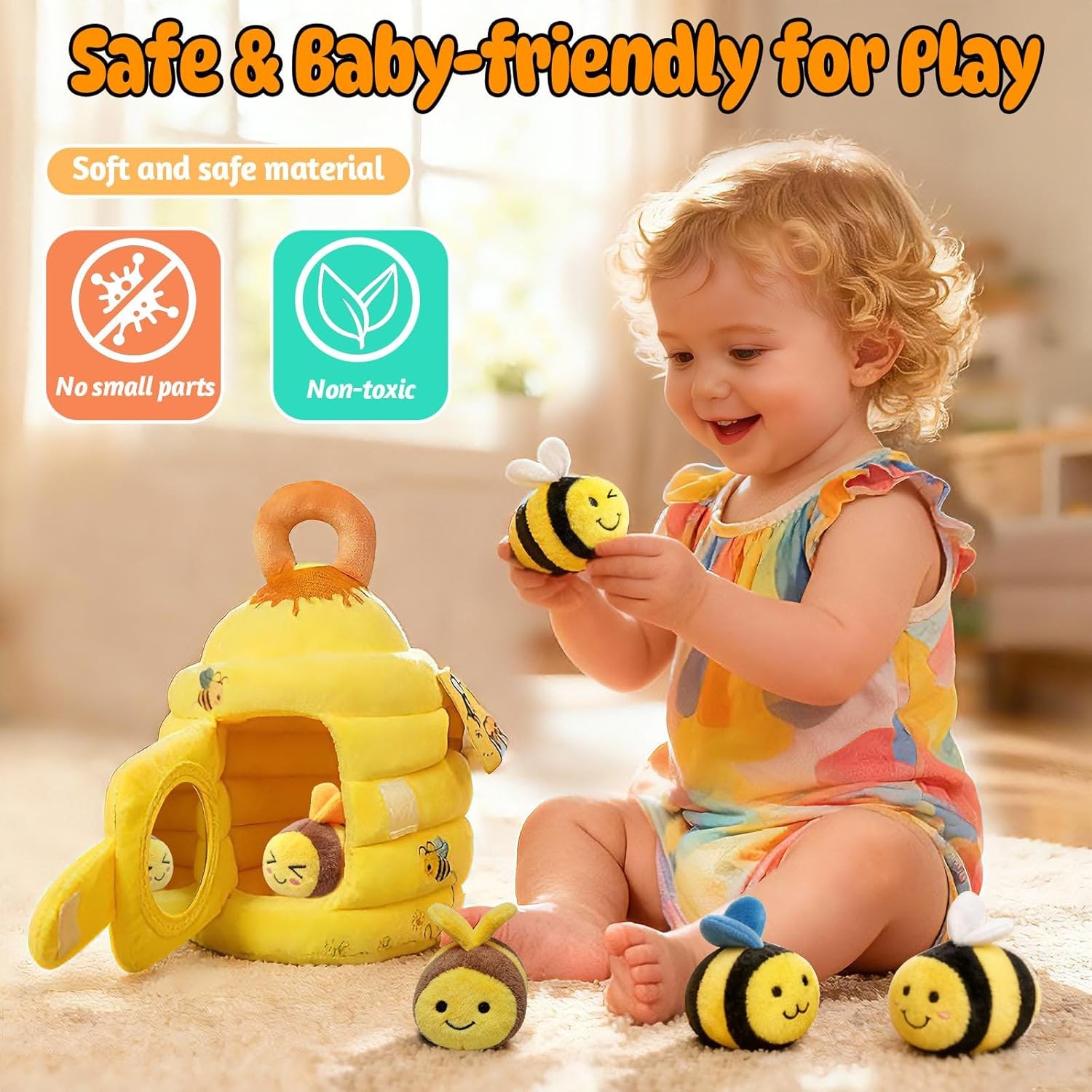 Baby Toys Soft Baby Beehive with 5 Sensory Bees 6-12 Months – Rattle, Crink Mirr