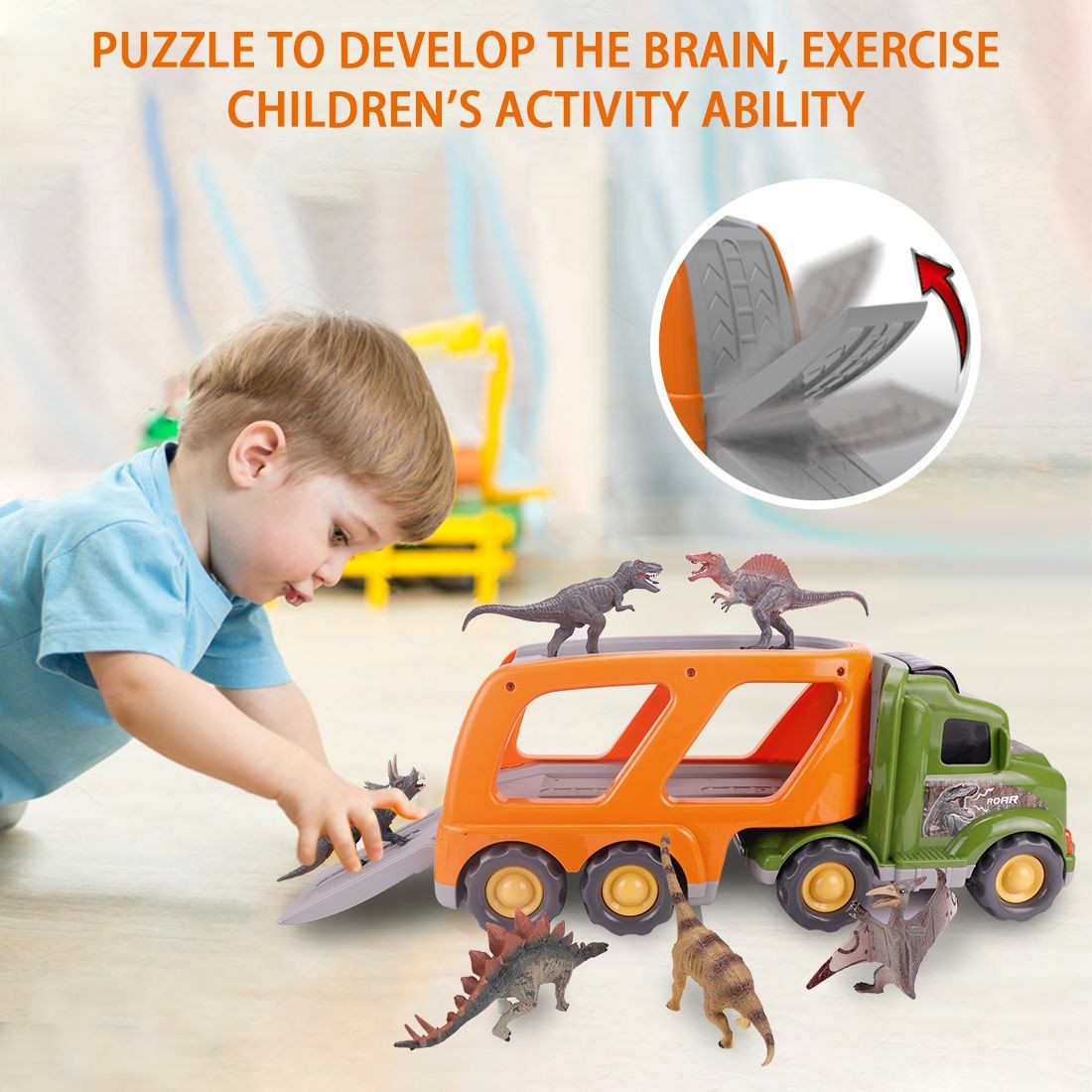 Kids Boys Toy Dinosaur Play Set w/ Car Transport Truck Jurassic Action Figures