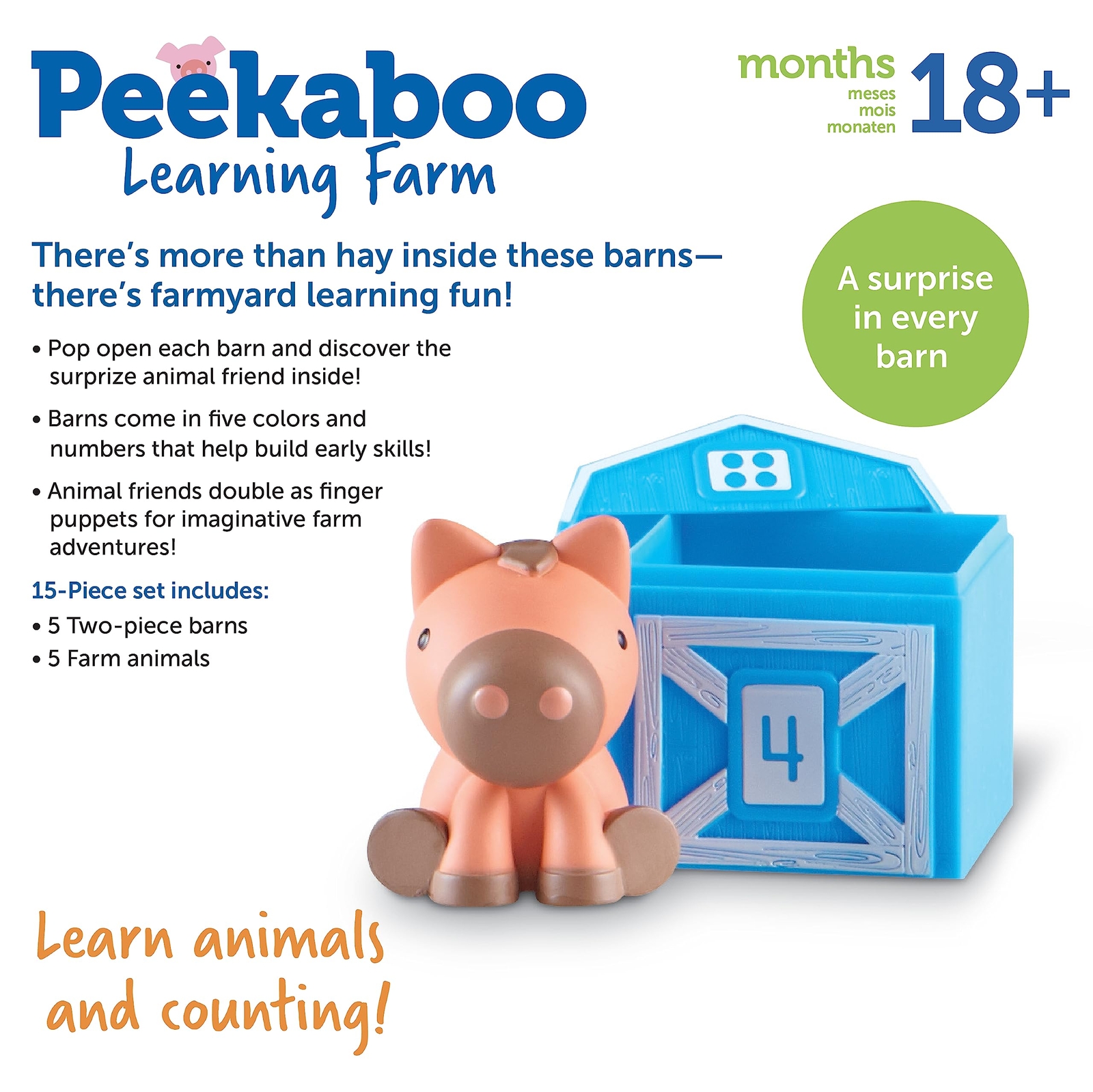 Learning Resources Peekaboo Learning Farm Animal Puppets Fine Motor Skills Toys