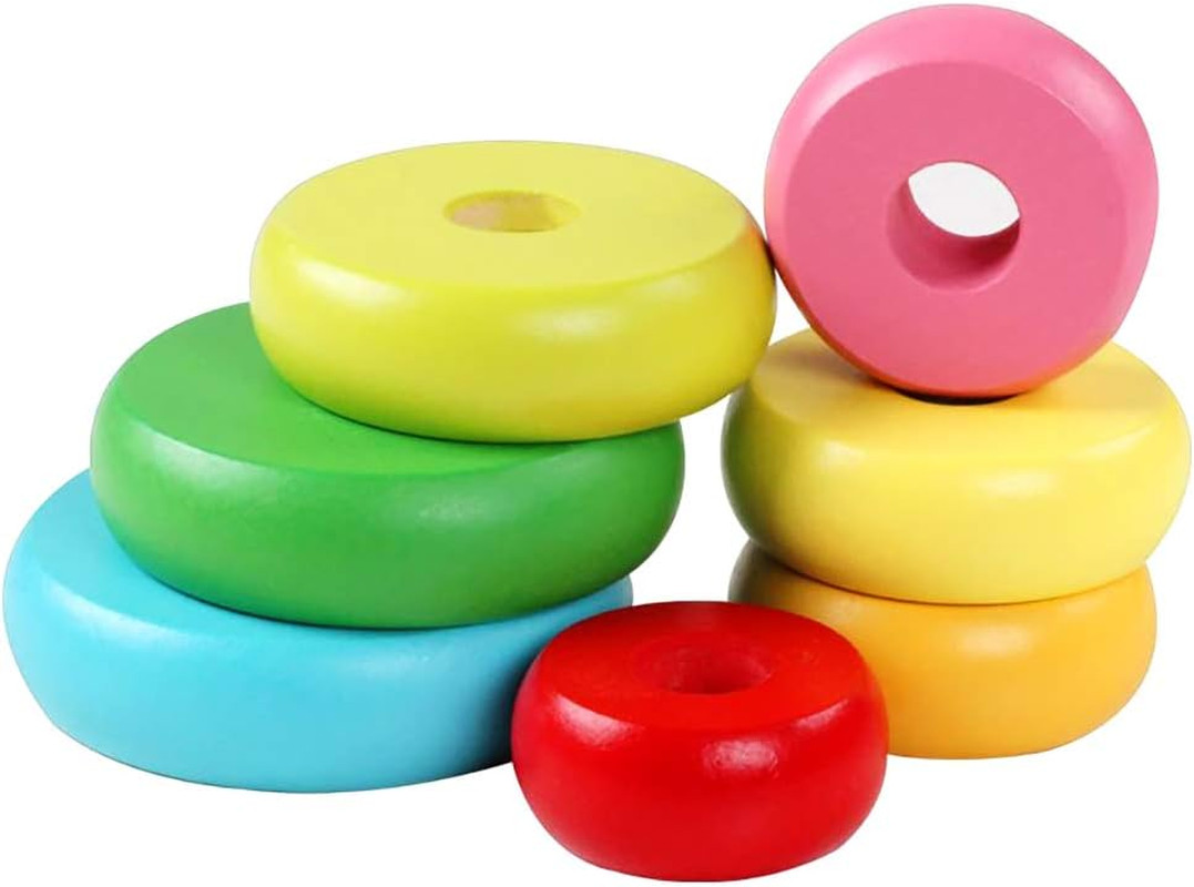 Stacking Rings Toy Wooden Rainbow Stacker Toddler | Learning Toys for 18 Months