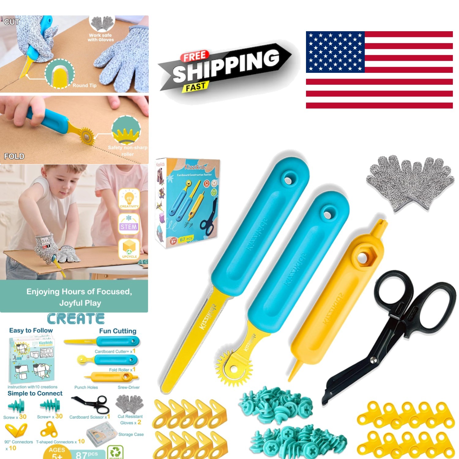 Cardboard Construction Tools Kit 87 Pieces for Creative STEM Learning Activities