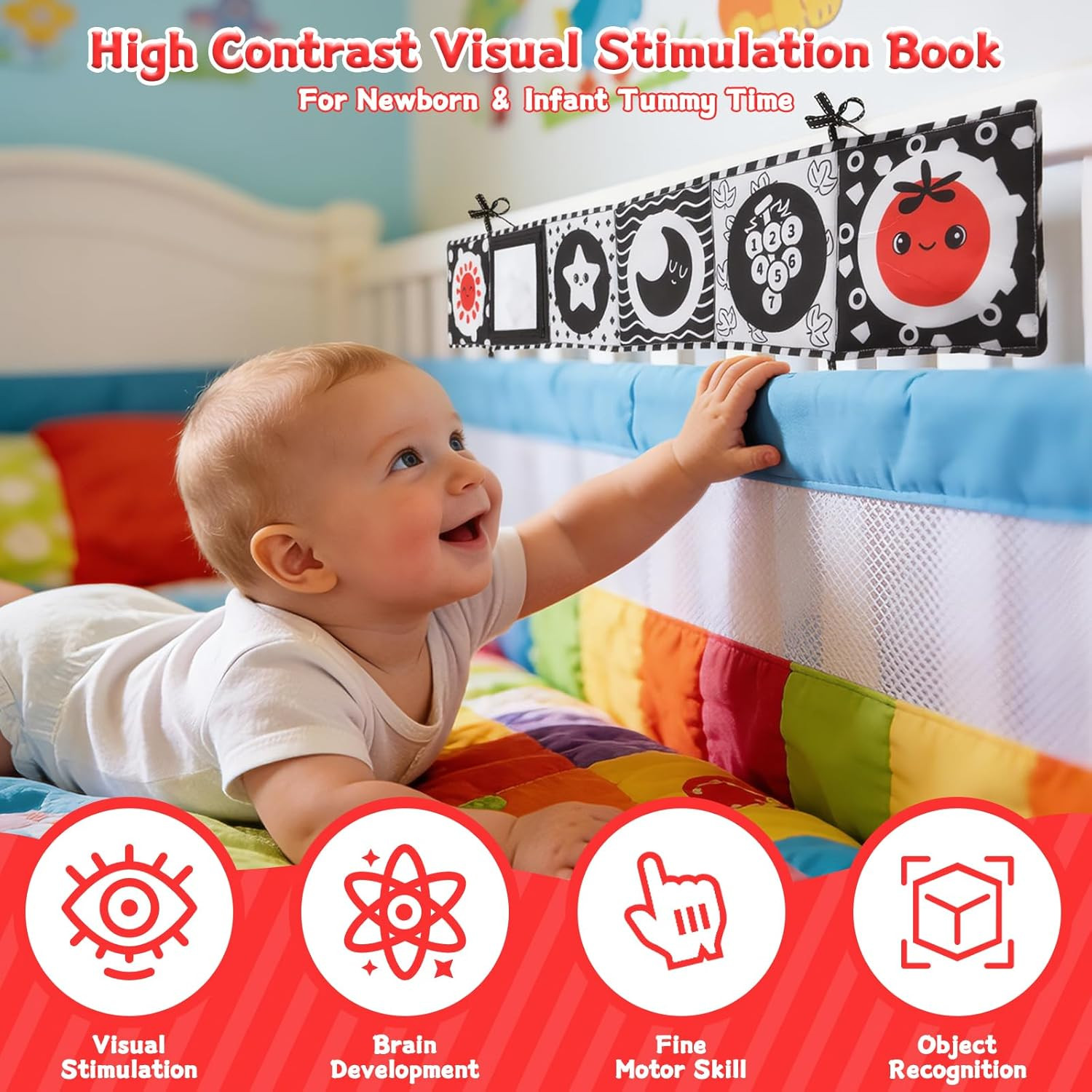High Contrast Baby Toys for Newborn – Black and White Tummy Time Toy Baby Mirror