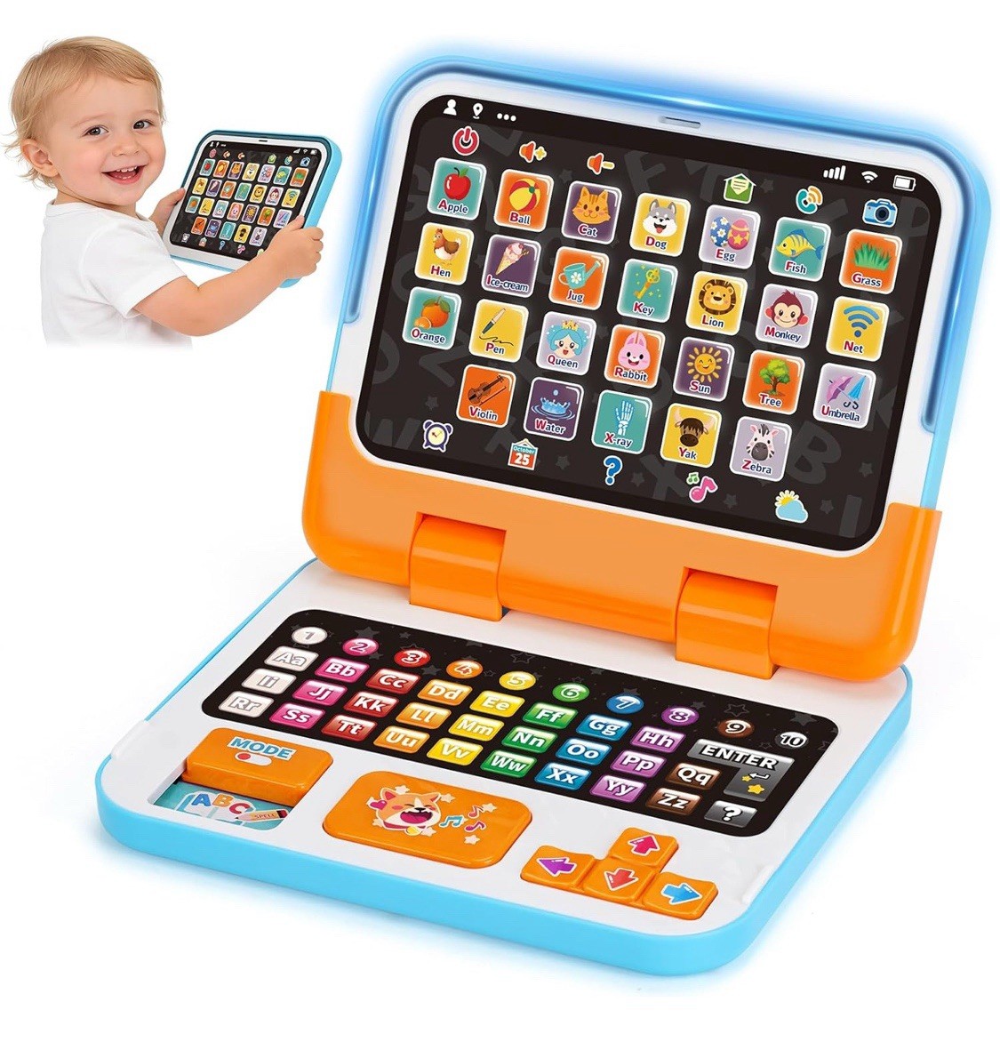 2-in-1 Educational Learning Laptop Toy for Toddlers 1-3yrs Detachable Tablet