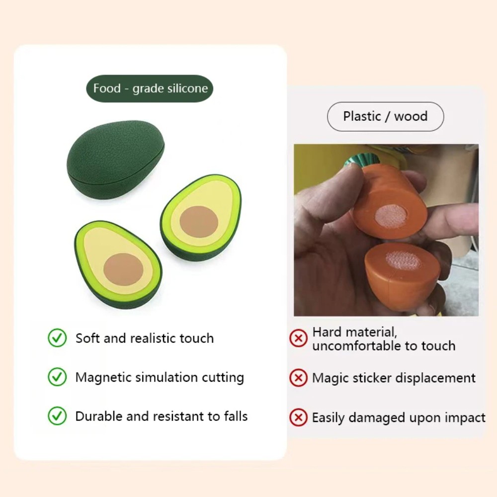 1x Safe Food-Grade Magnetic Cutting Toy fits Toddler Pretend Fruit & Veggie Play